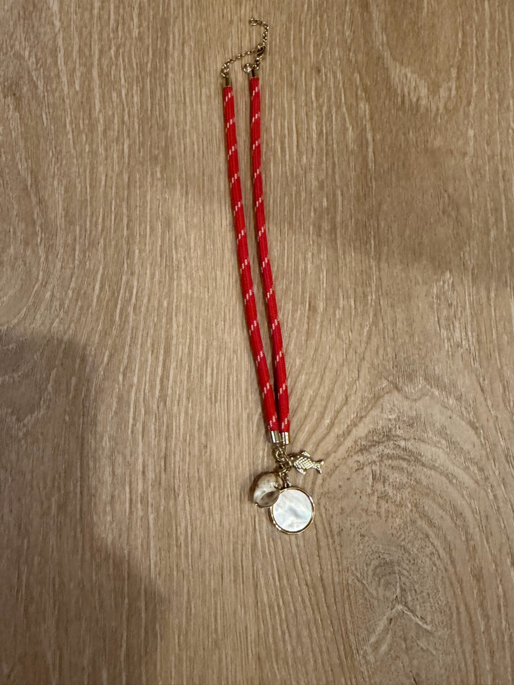 LOFT Red cord Pendant Necklace with Gold Accents